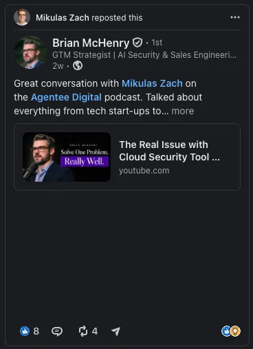 LinkedIn repost from Brian McHenry about their Trust Leaders episode