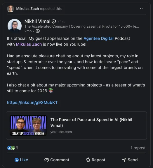 LinkedIn repost from Meg Bear about their Trust Leaders episode