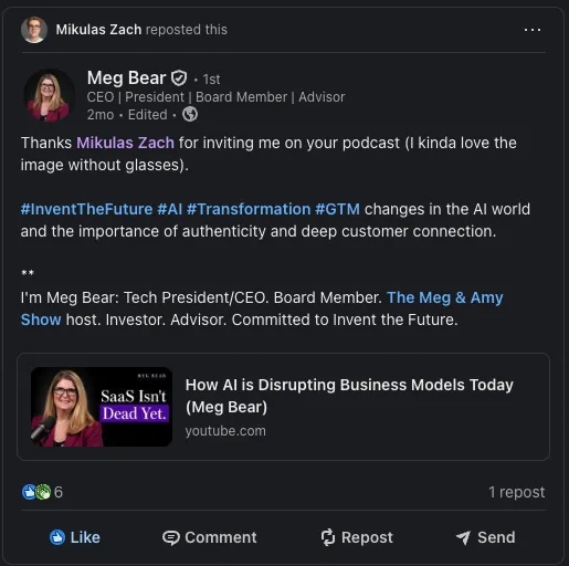 LinkedIn repost from Nikhil Vimal about their Trust Leaders episode