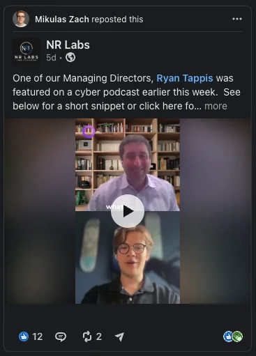LinkedIn repost from Ryan Tappis (NR Labs) about their Trust Leaders episode